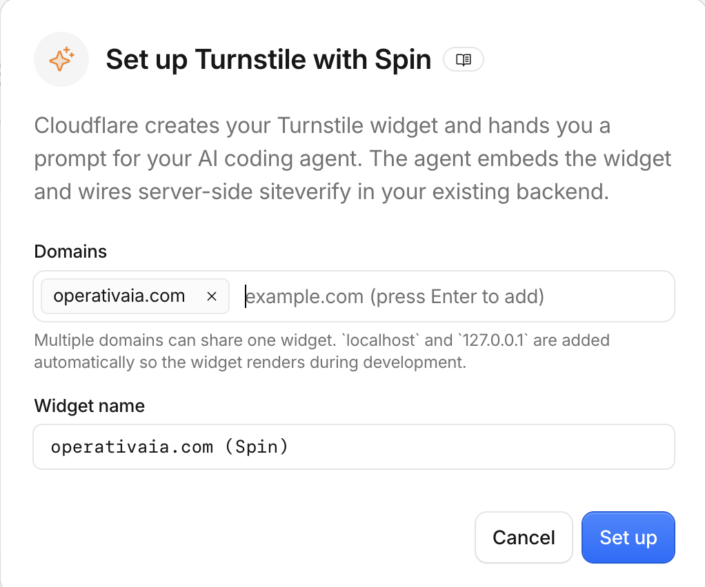 Configuración de Turnstile Spin